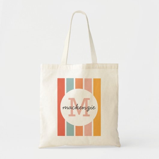 Persoonlijke Retro Kleurrijke Strepen Met Initiaal Tote Bag (Voorkant)