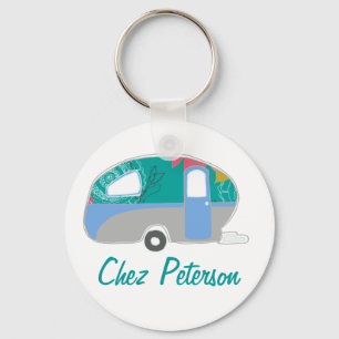 Persoonlijke Retro Kunst Caravan Eigenaars Sleutel Sleutelhanger