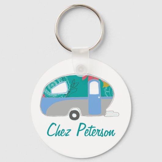 Persoonlijke Retro Kunst Caravan Eigenaars Sleutel Sleutelhanger (Voorkant)