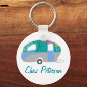 Persoonlijke Retro Kunst Caravan Eigenaars Sleutel Sleutelhanger (Voorkant)