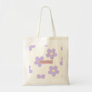 Persoonlijke Retro Lavendel Kleur Madeliefjes Bloe Tote Bag