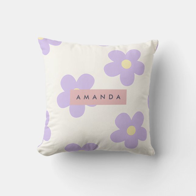 Persoonlijke Retro Lavendel Madeliefjes Bloem Kussen (Voorkant)
