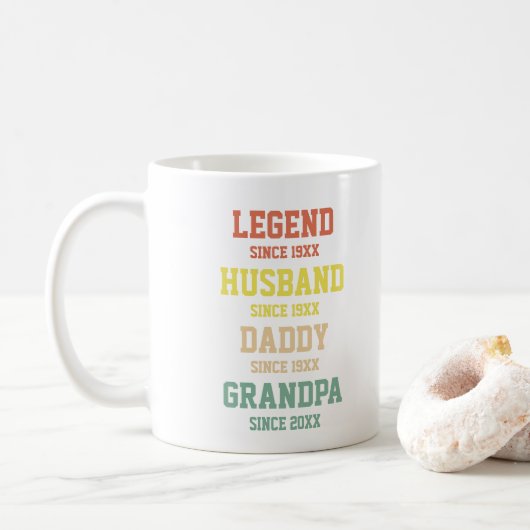 Persoonlijke Retro Legend Husband Dad Grandpa Koffiemok (Met donut)
