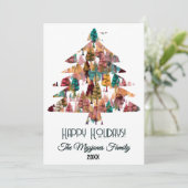 Persoonlijke Retro Minimalistische Kleuren Bomen Feestdagenkaart (Staand voorkant)