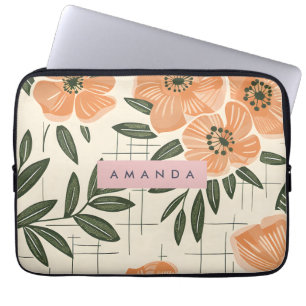 Persoonlijke Retro Oranje Bloem Stijl Laptop Sleeve