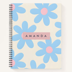 Persoonlijke Retro Pastel Blauwe Madeliefjes Bloem Notitieboek