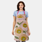 Persoonlijke Retro Perzik en Roze Bloemstijl Schort (Gedragen)