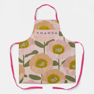 Persoonlijke Retro Perzik en Roze Bloemstijl Schort
