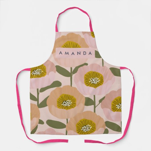 Persoonlijke Retro Perzik en Roze Bloemstijl Schort (Voorkant)