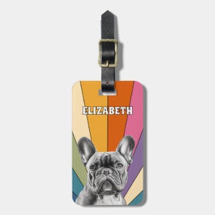 Persoonlijke Retro Regenboog Schattige Franse Bull Bagagelabel