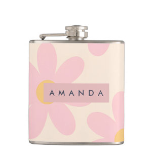 Persoonlijke Retro Roze Madeliefjes Bloemenprint Heupfles