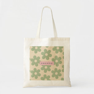 Persoonlijke Retro Salie Groene Madeliefjes Bloem Tote Bag