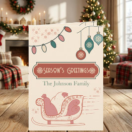Persoonlijke Retro slee Kerstmis Feestdagen Kaart