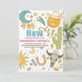 Persoonlijke Retro Space Yee Haw Cowgirl Verjaarda Kaart (Staand voorkant)