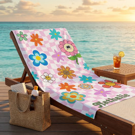 Persoonlijke Retro Strandtowel | Bloemige Naam Cad Strandlaken