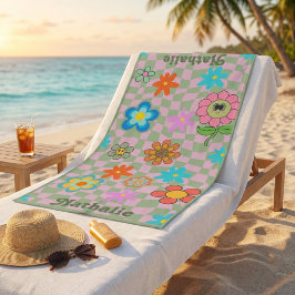 Persoonlijke Retro Strandtowel | Bloemige Naam Cad Strandlaken