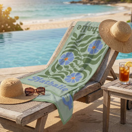 Persoonlijke Retro Strandtowel met Naam - Groen Strandlaken