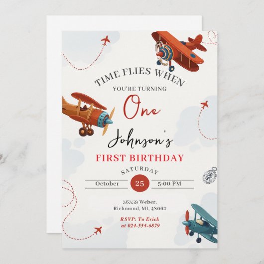 Persoonlijke Retro Vliegtuig eerste Verjaardagsfee Kaart (Voorkant / Achterkant)