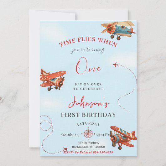 Persoonlijke Retro Vliegtuig eerste Verjaardagsfee Kaart (Voorkant)