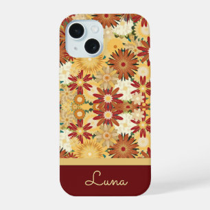 Persoonlijke Retro Warme Bloem Motief Hoesje voor iPhone 15 Case