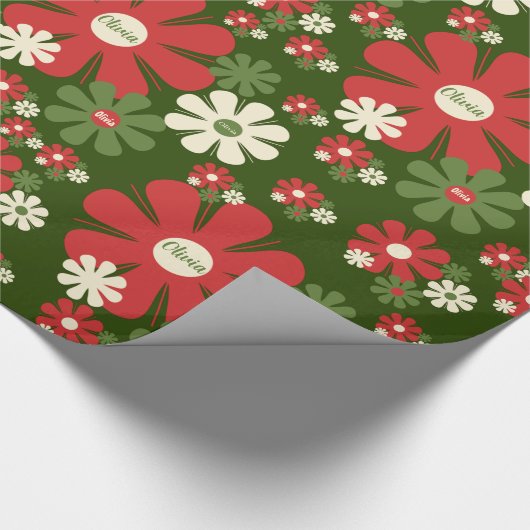Persoonlijke Retro Xmas 60s Floral Pattern van 70s Cadeaupapier (Hoek)