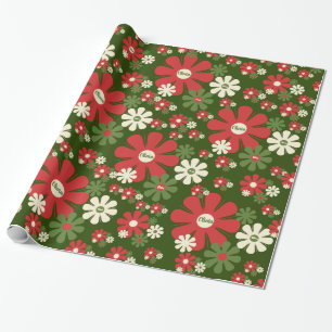 Persoonlijke Retro Xmas 60s Floral Pattern van 70s Cadeaupapier