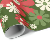 Persoonlijke Retro Xmas 60s Floral Pattern van 70s Cadeaupapier (Rol Hoek)