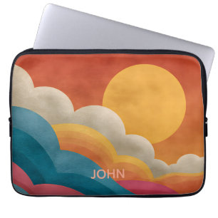 Persoonlijke Retro Zonsondergang Laptop Hoes Op