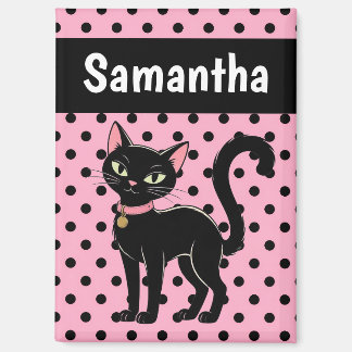 Persoonlijke Retro Zwarte Kat Roze Magneet