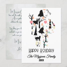 Persoonlijke RetroMinimalistische Zwarte Katten &  Feestdagenkaart