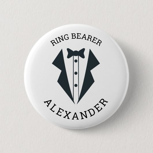 Persoonlijke ringdrager Tuxedo Zwart Wit Ronde Button 5,7 Cm (Voorkant)