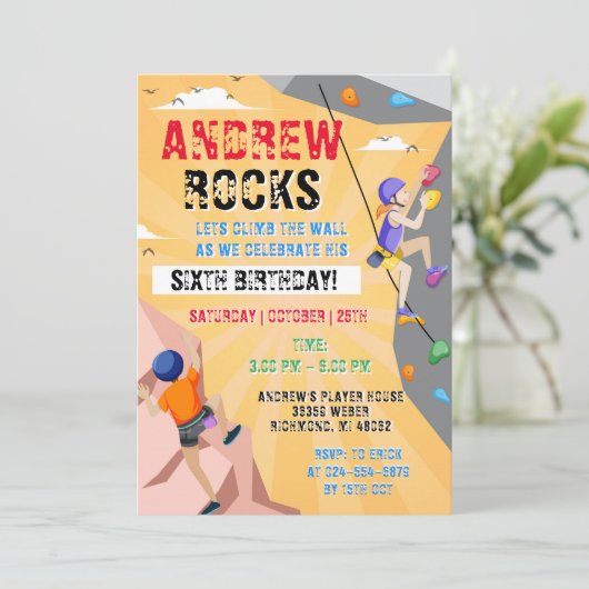 Persoonlijke Rock klimmen Verjaardag uitnodiging (Staand voorkant)