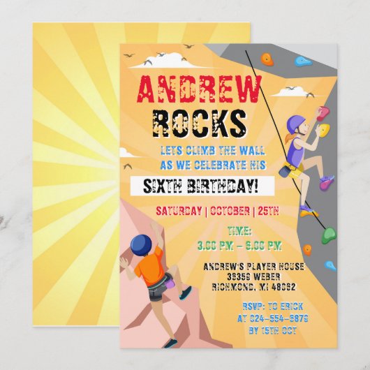 Persoonlijke Rock klimmen Verjaardag uitnodiging (Voorkant / Achterkant)