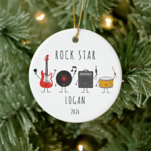 Persoonlijke Rock Star Muziekerstmisornament Keramisch Ornament