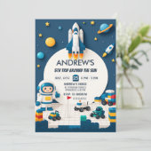 Persoonlijke Rocket Ship Outer Space Verjaardag Kaart (Staand voorkant)