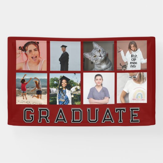 Persoonlijke Rode 8 Foto Collage Afstuderen Spandoek (Horizontaal)