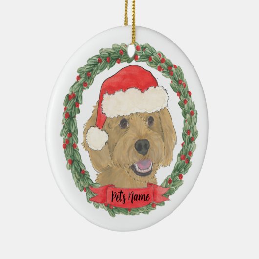 Persoonlijke rode abrikoos gouden doodle Kerstmis Keramisch Ornament (Rechts)