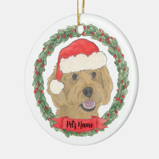 Persoonlijke rode abrikoos gouden doodle Kerstmis Keramisch Ornament (Links)