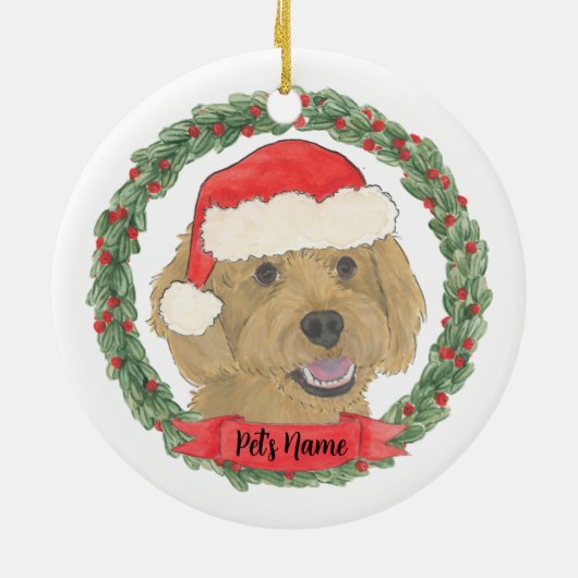 Persoonlijke rode abrikoos gouden doodle Kerstmis Keramisch Ornament (Achterkant)