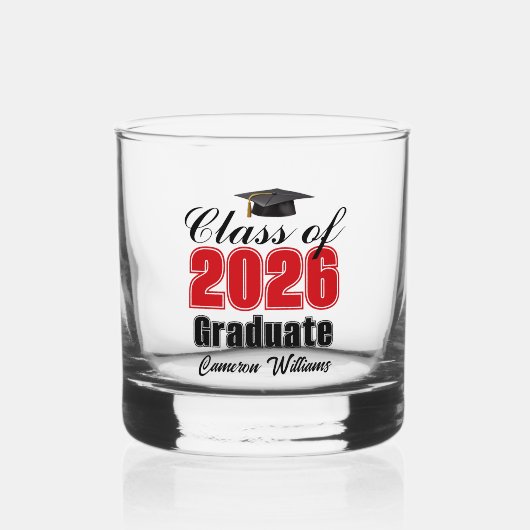 Persoonlijke Rode Afstudeerklas van 2026 Whisky Glas (Voorkant)