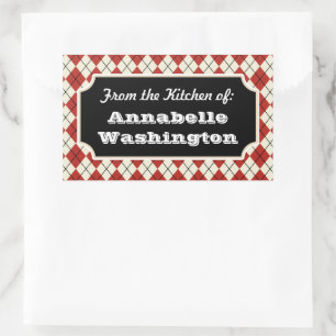 Persoonlijke rode argyle keukencadeautags stickers