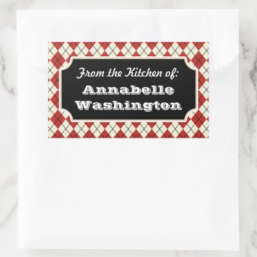 Persoonlijke rode argyle keukencadeautags stickers (Tas)