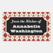 Persoonlijke rode argyle keukencadeautags stickers (Voorkant)
