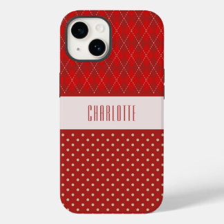 Persoonlijke Rode Argyles en Polka Dots Telefoonta Case-Mate iPhone 14 Hoesje