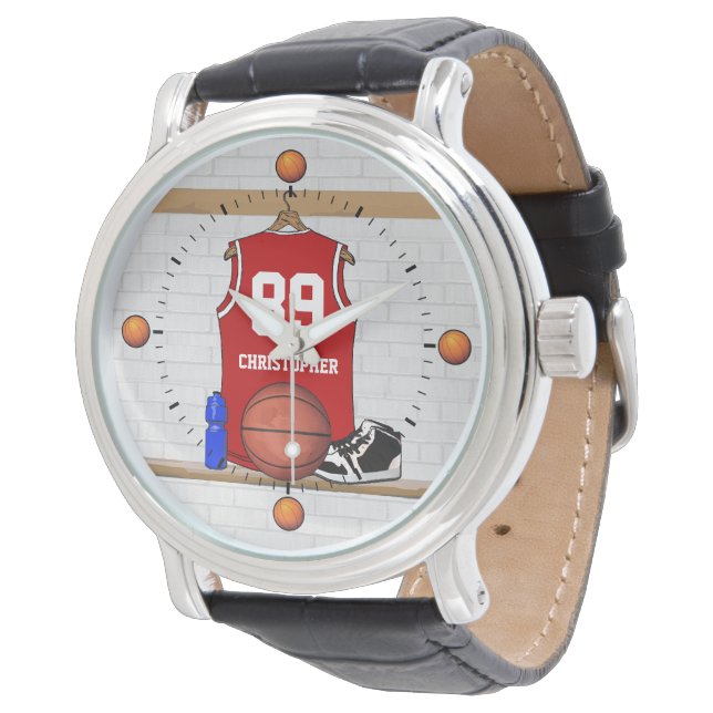 Persoonlijke Rode Basketball Jersey Horloge (Gekanteld)
