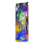 Persoonlijke, rode, blauwe, kleurrijke thermische  thermosbeker (Gedraaid links)