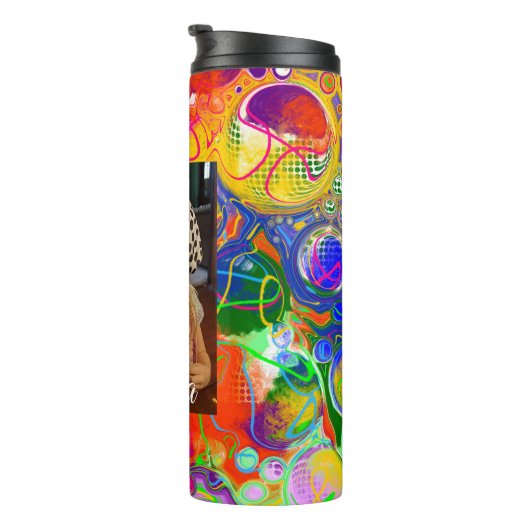 Persoonlijke, rode, blauwe, kleurrijke thermische  thermosbeker (Geroteerd rechts)