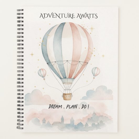 Persoonlijke Rode/Blauwe Streep Heet Luchtballon Planner (Voorkant)