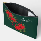 Persoonlijke Rode Bloem Groene Make-uptas Etui (Open)