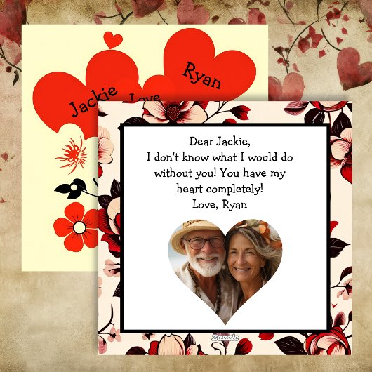 Persoonlijke Rode Bloemige Vintage Valentijnsdag Feestdagenkaart